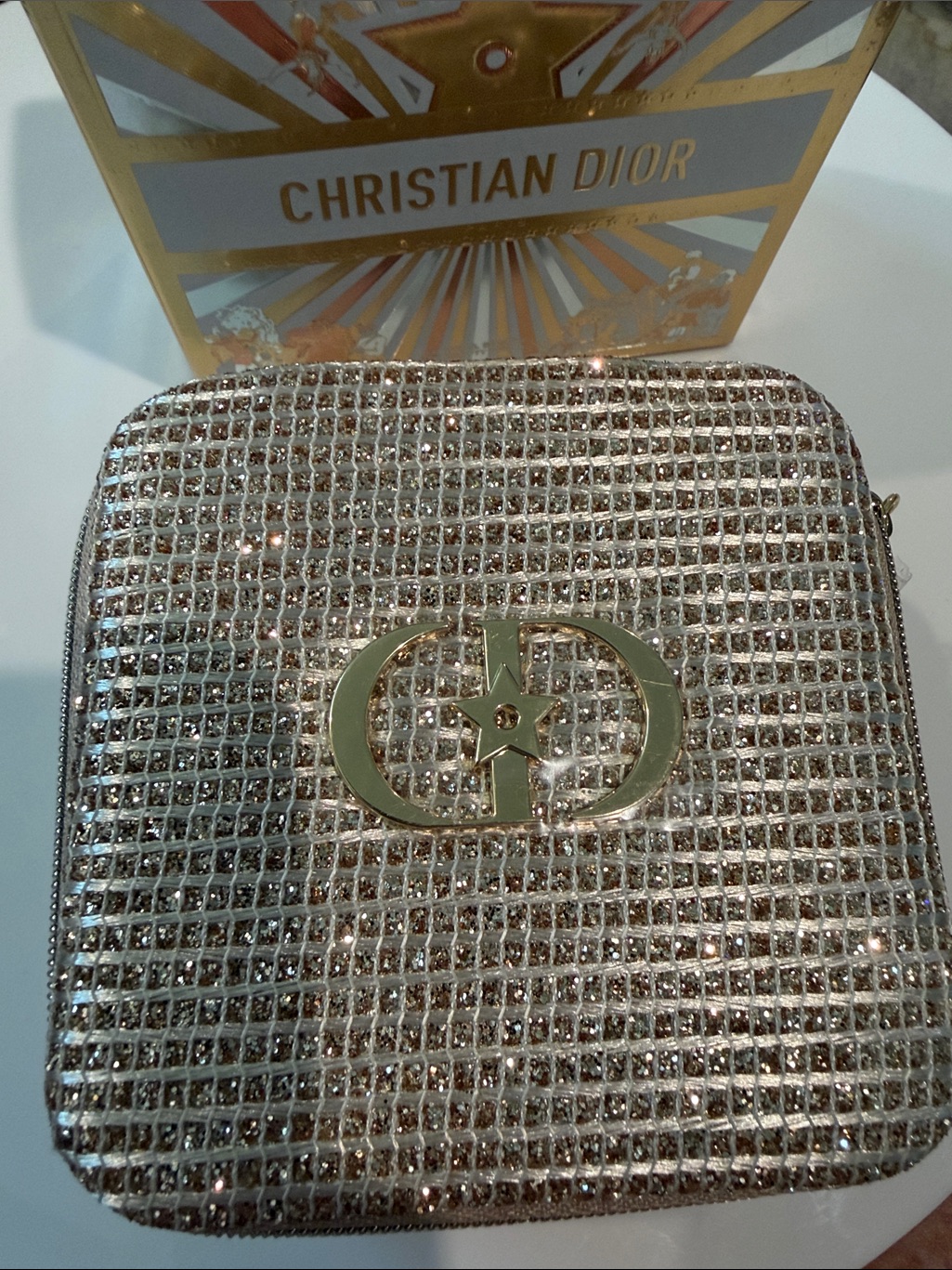 Dior Gold Crystal Mesh Cosmetic Case Brand New Gwp Aprox 4x4 Inch